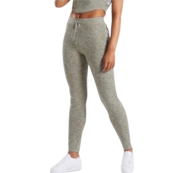 Gymshark Slounge Ribbed Leggings Joggers Gray drawstring knit - Picture 6 of 7